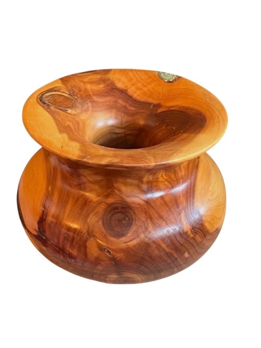 Dick Hager Wood  Vessel Red Cedar w/ ground Turquoise Inlay & Resin 6.5" D READ - Picture 5 of 16
